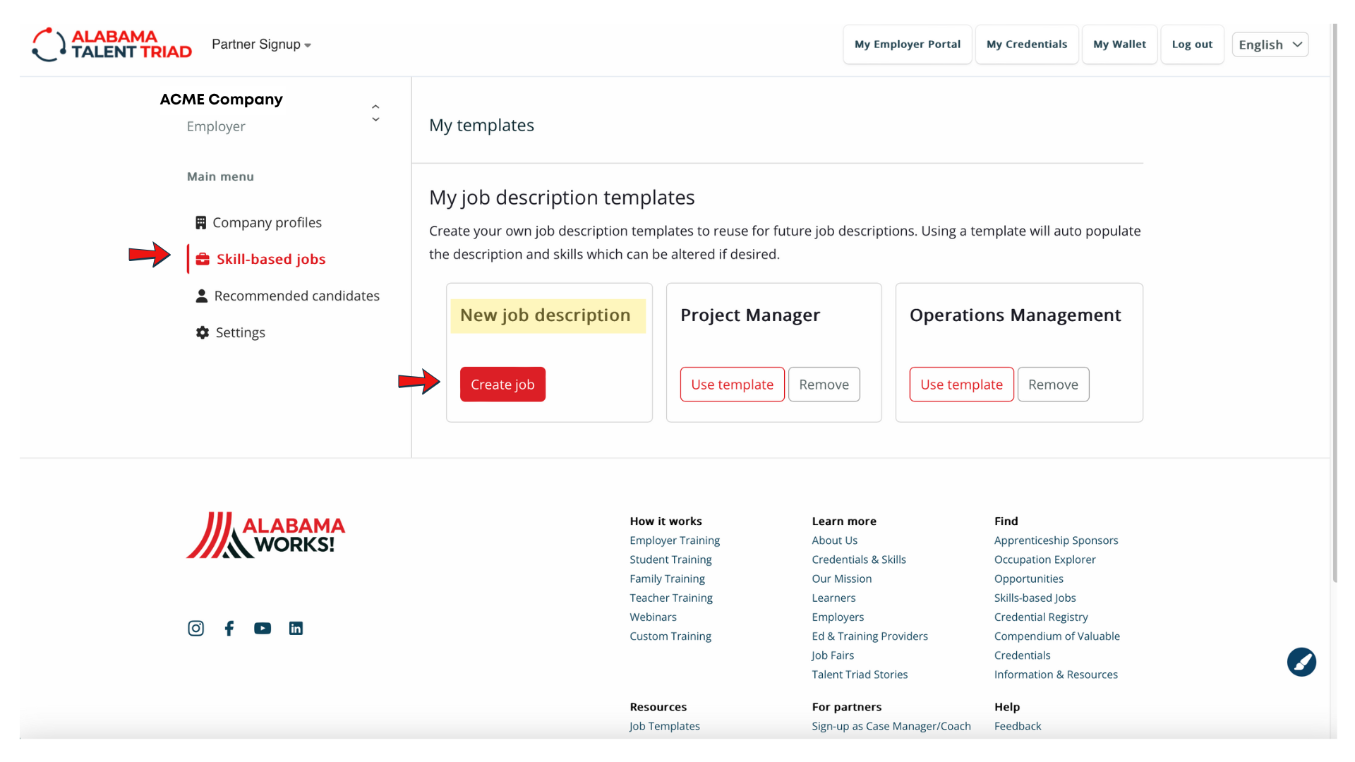Screenshot that displays options to create a new skills-based job description. You can choose between previously made descriptions, or create new.
